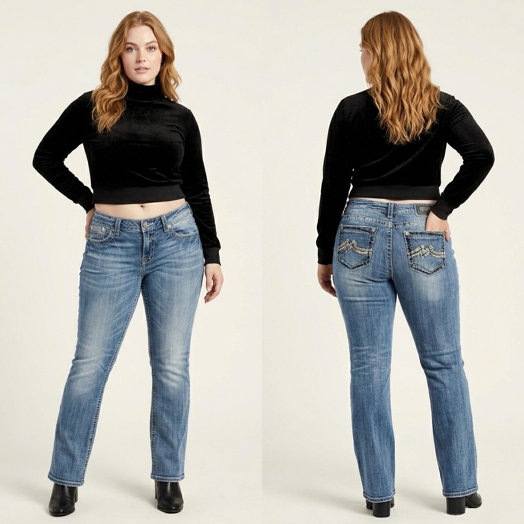Miss Me Bootcut Jeans Medium Wash Embroidered Rhinestone Pockets Size 36x33